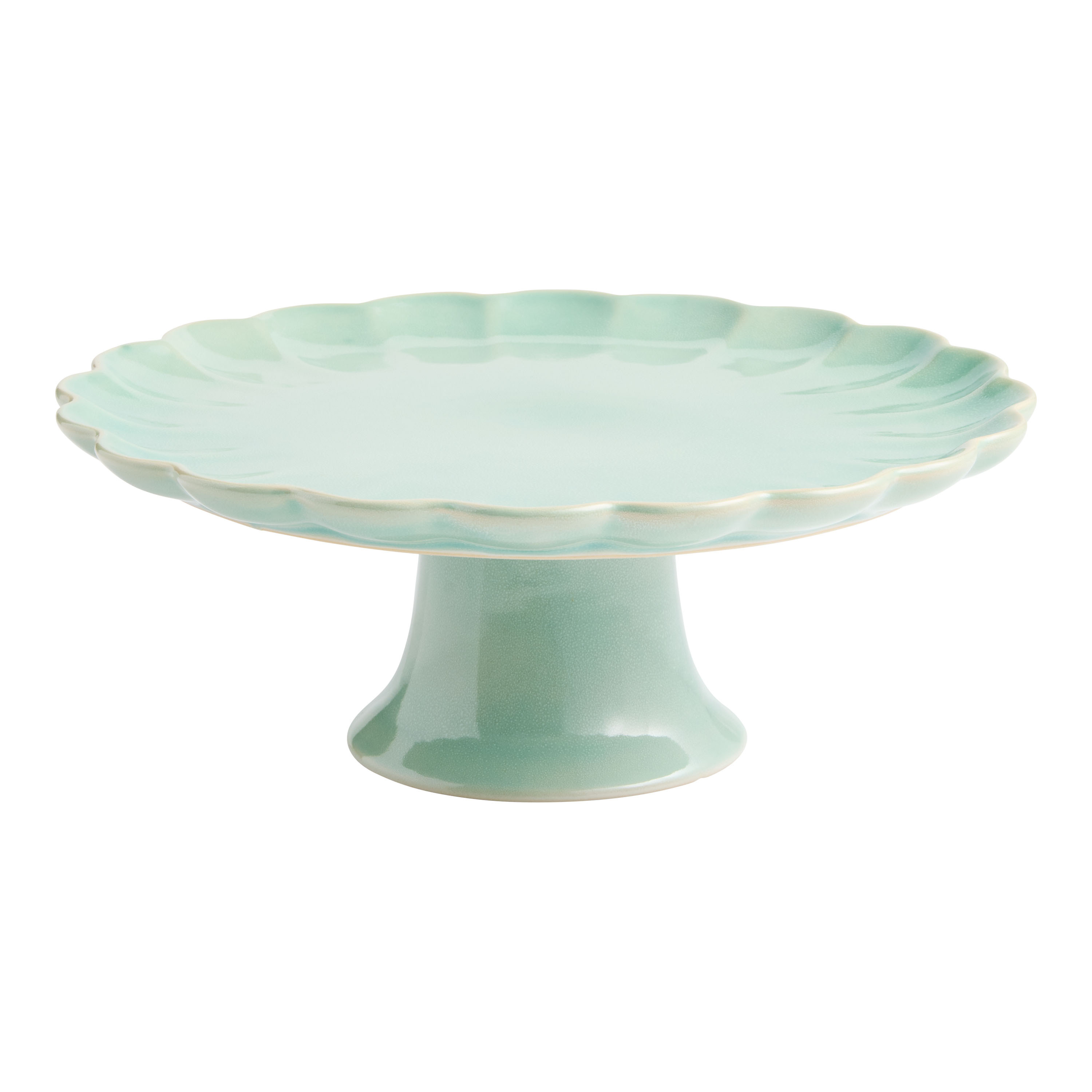 Sage Green Reactive Glaze Scalloped Cake Stand | World Market