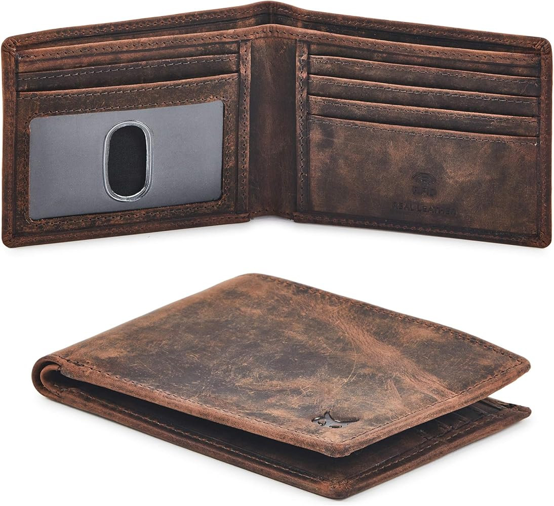 Real Leather Mens Bifold Wallet RFID Blocking Slim Minimalist Front Pocket - Thin & Stylish with ... | Amazon (US)