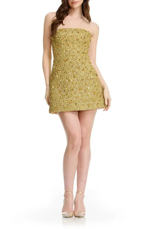 Dress the Population Scottie Sequin Strapless Minidress in Gold Multi at Nordstrom, Size Small | Nordstrom
