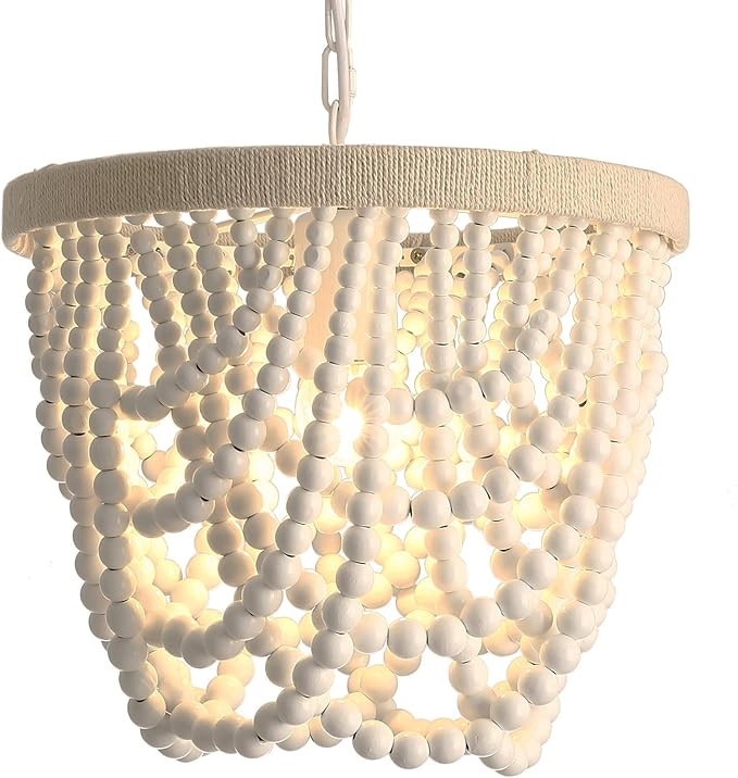 Wood Beaded Chandelier ,Boho Rustic Farmhouse Light Fixture，Oak White Chandeliers,Semi Flush Mo... | Amazon (US)