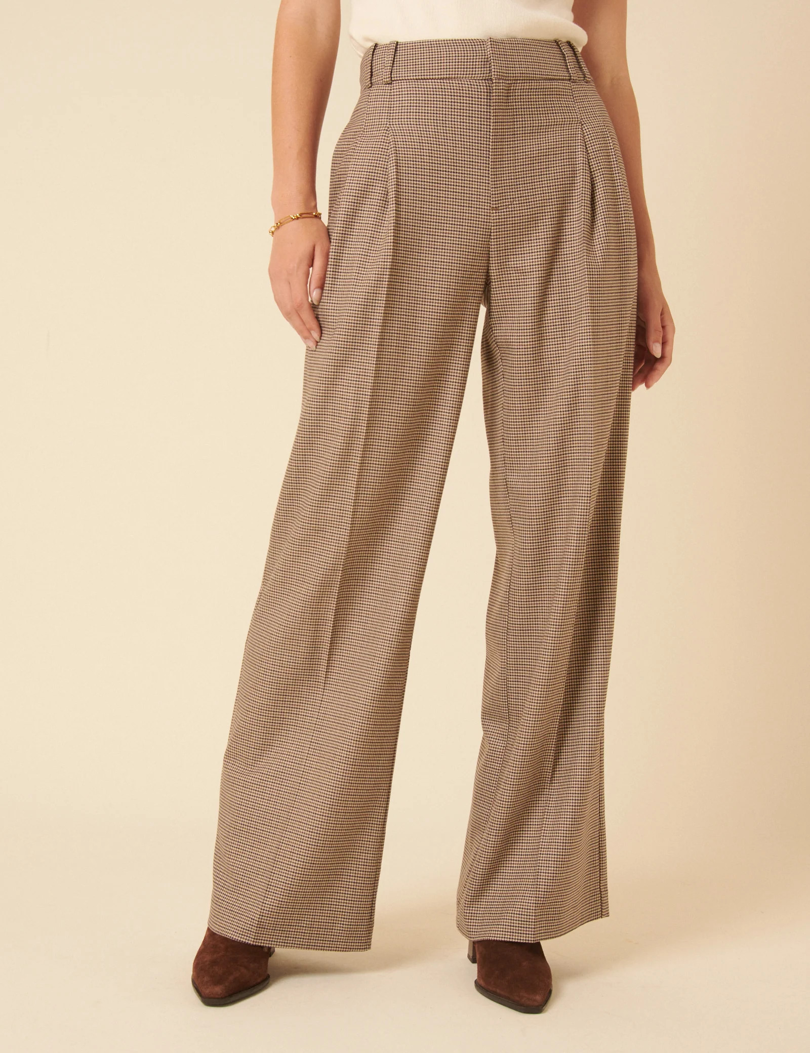 Brown Heritage Check Tailored Trousers | Nobody's Child