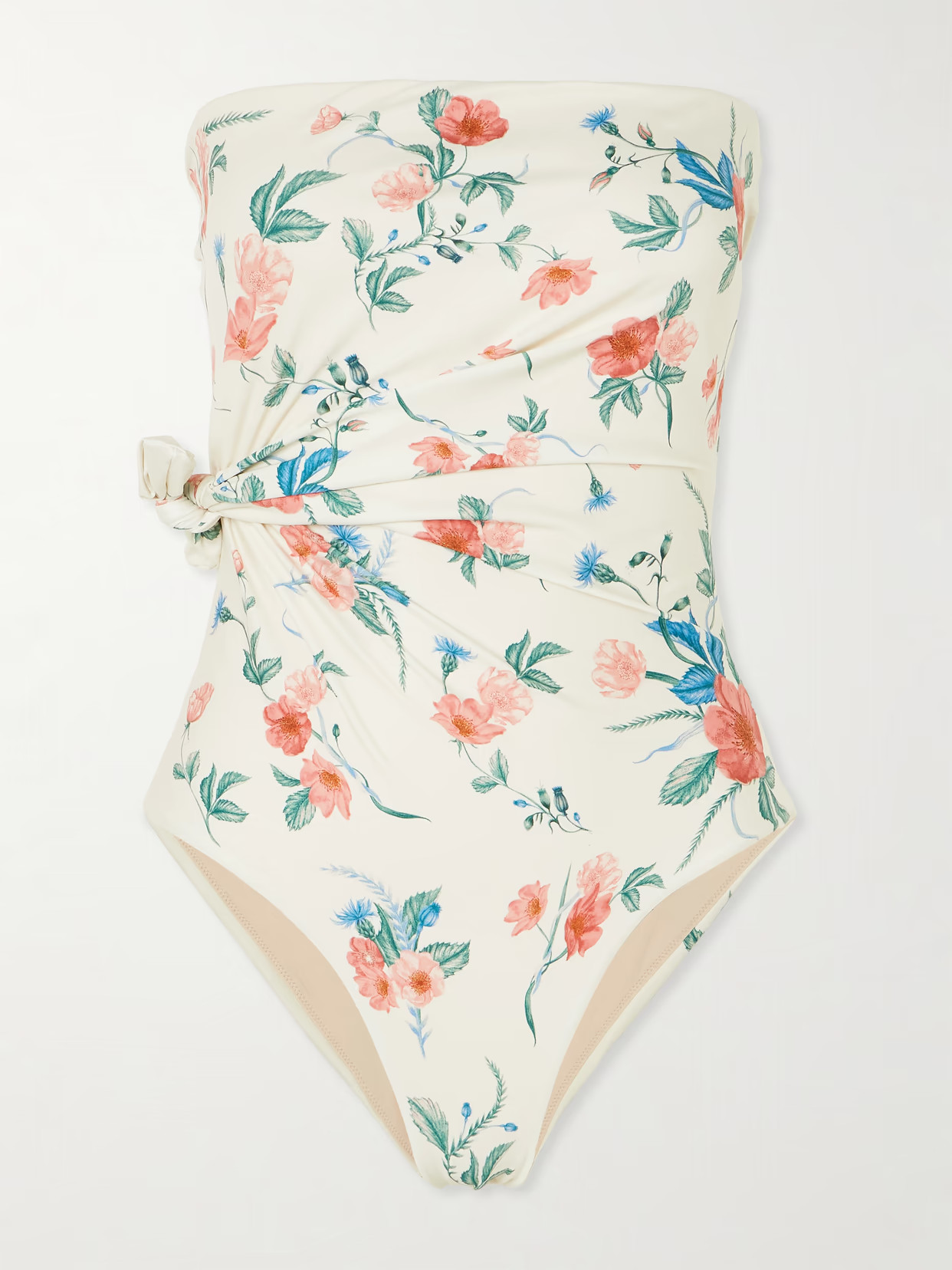 Agua by Agua Bendita - Morena Mosqueta Knotted Floral-print Strapless Recycled Swimsuit - White | NET-A-PORTER (US)
