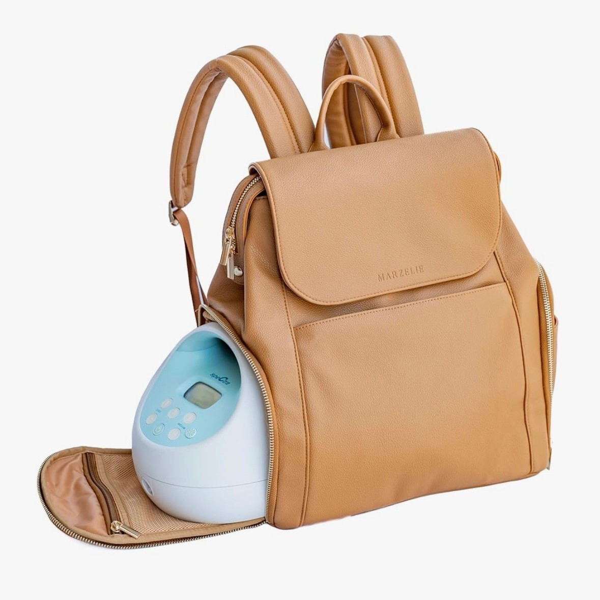 Vegan leather breast pump backpack from Marzelle

Vegan Leather Breast Pump Bag | Compatible with Spectra S1 S2 | Pump Bag with cooler | Pumping bags for work | Wearable breast pump bag | Multipurpose Breast pump backpack | newborn travel | baby travel 