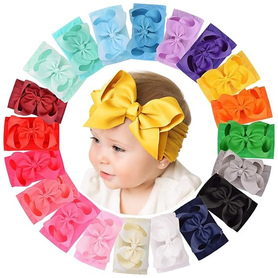 20pcs Baby Girls Bows Headbands Nylon Hairbands Ribbon Bow | Elastic Hair Accessories for Newborn... | Amazon (US)