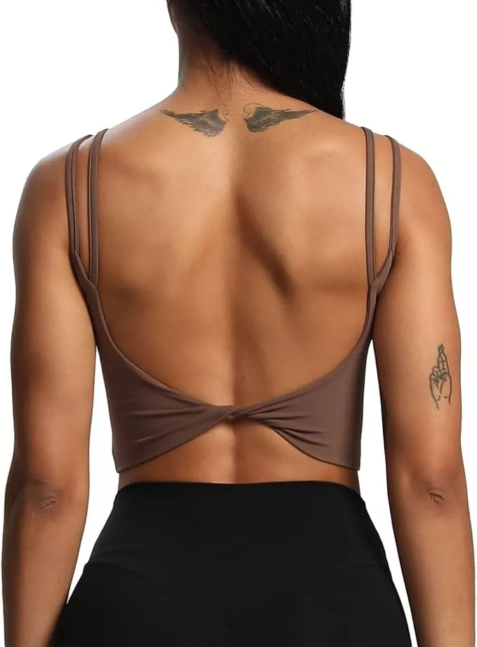 Danysu Backless Sports Bra Soft Workout Tops with Removable Padded Yoga  Training Bras Strappy Going Out Top