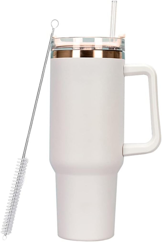 simple modern 40 oz tumbler with handle and straw, Thermos stainless steel insulated travel coffe... | Amazon (US)