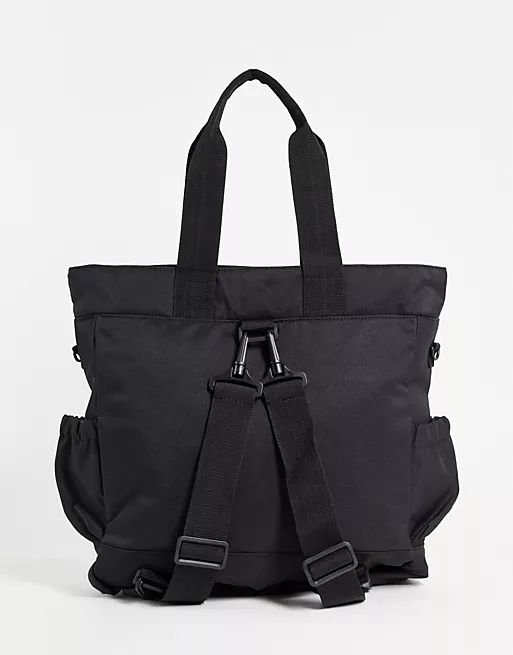 ASOS DESIGN backpack tote hybrid bag in black nylon with double pockets | ASOS (Global)