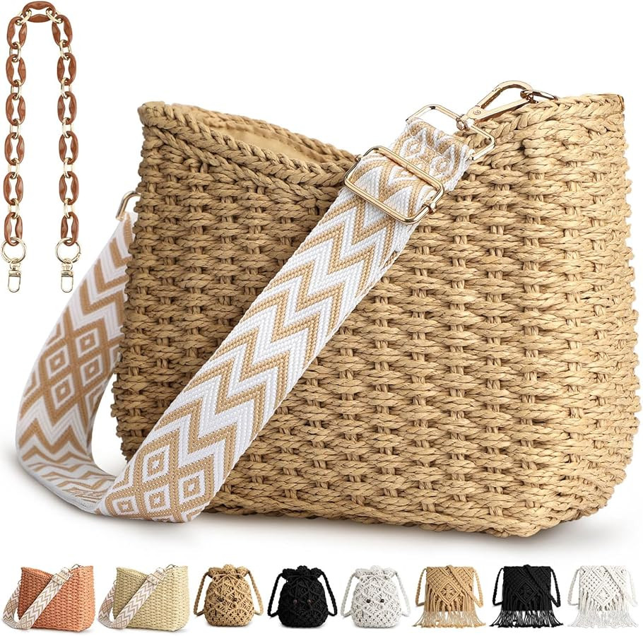 Straw Handbags Purses Crossbody Pocketbook Bag Casual Woven Beach Bags Summer Hobo Hippie Chic To... | Amazon (US)