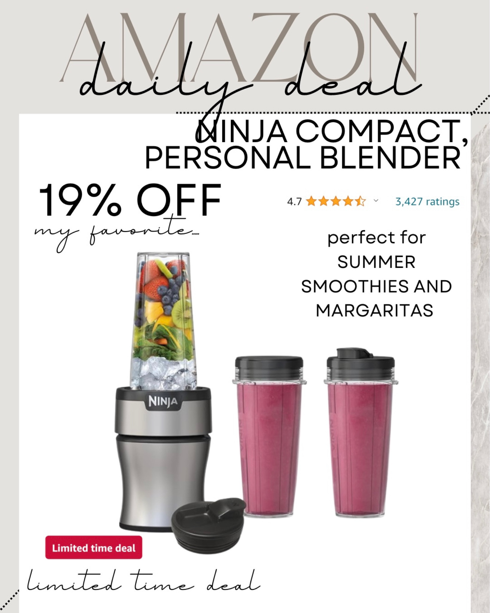 NINJA COMPACT PERSONAL BLENDER-

perfect for SUMMER SMOOTHIES AND MARGARITAS! 

#LTKFamily #LTKFindsUnder100 #LTKFitness