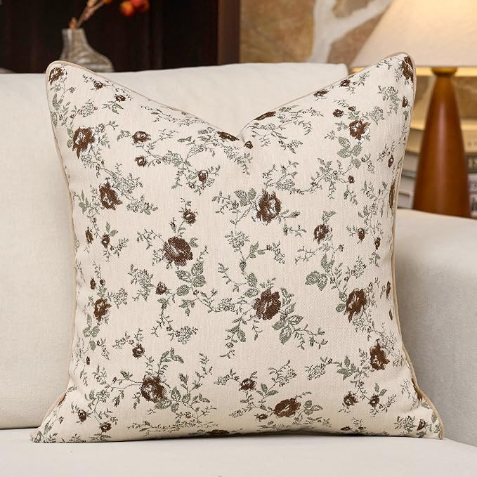 Spring Flower Throw Pillow Cover 18x18 Inches Beige Vintage Floral Pillow Cover Farmhouse Summer ... | Amazon (US)