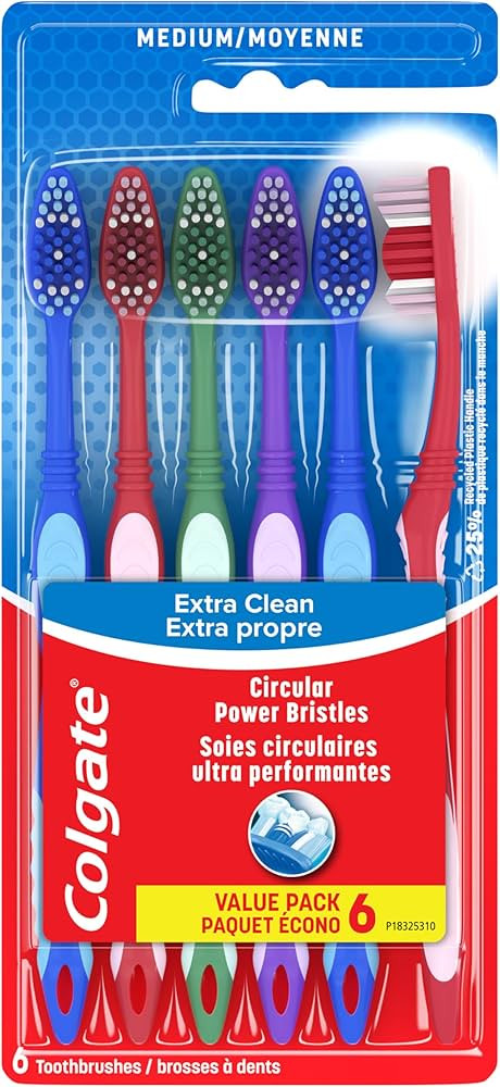 Colgate Extra Clean Toothbrush, Medium Bulk Toothbrush Pack, Adult Medium Bristle Toothbrushes wi... | Amazon (US)