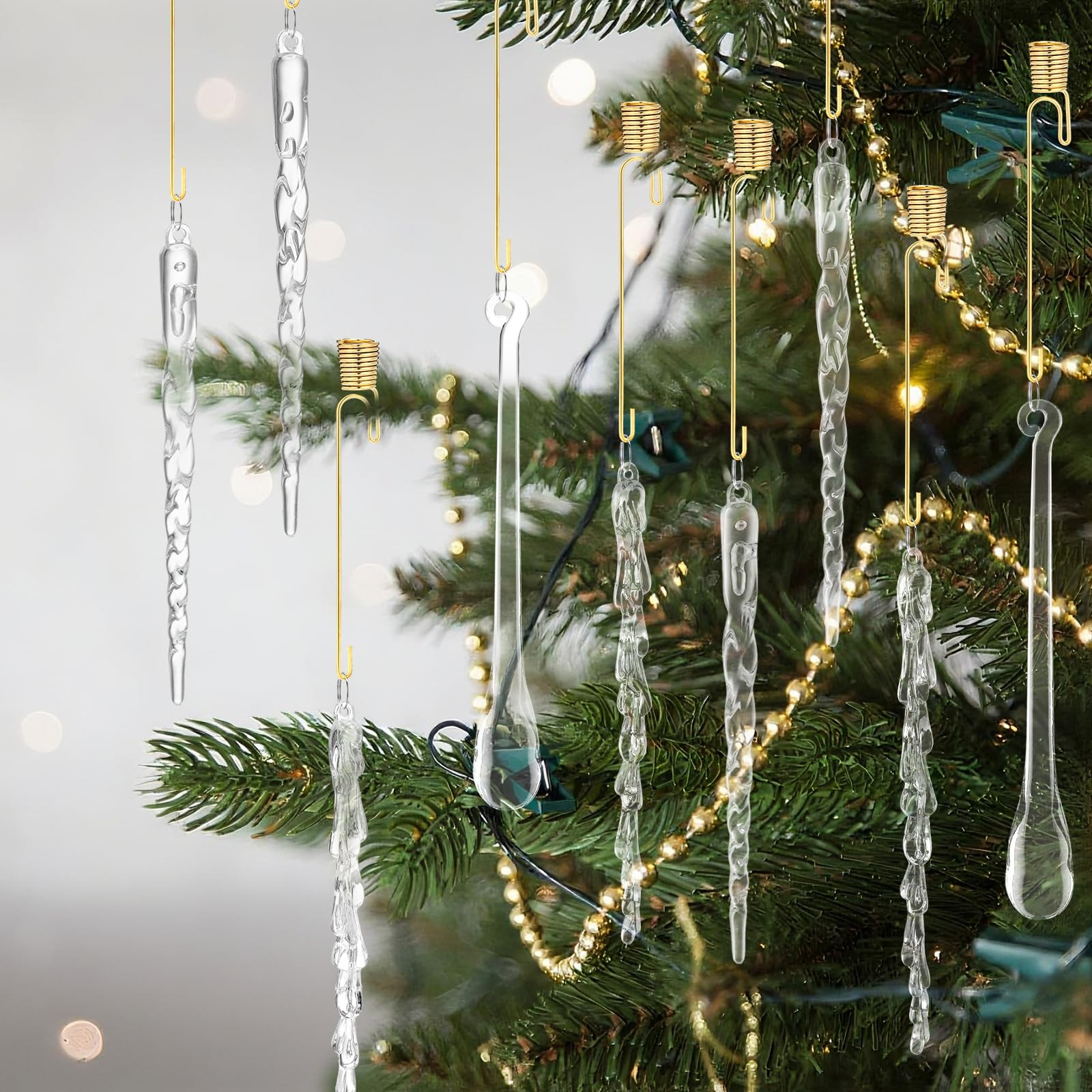 Flutesan 20 Sets Christmas Tree Candle Holders, Metal Christmas Candle Holders with Acrylic Icicl... | Amazon (US)