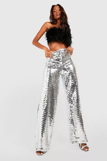 Sequin Wide Leg Floor Sweeping Pants | Boohoo.com (US & CA)