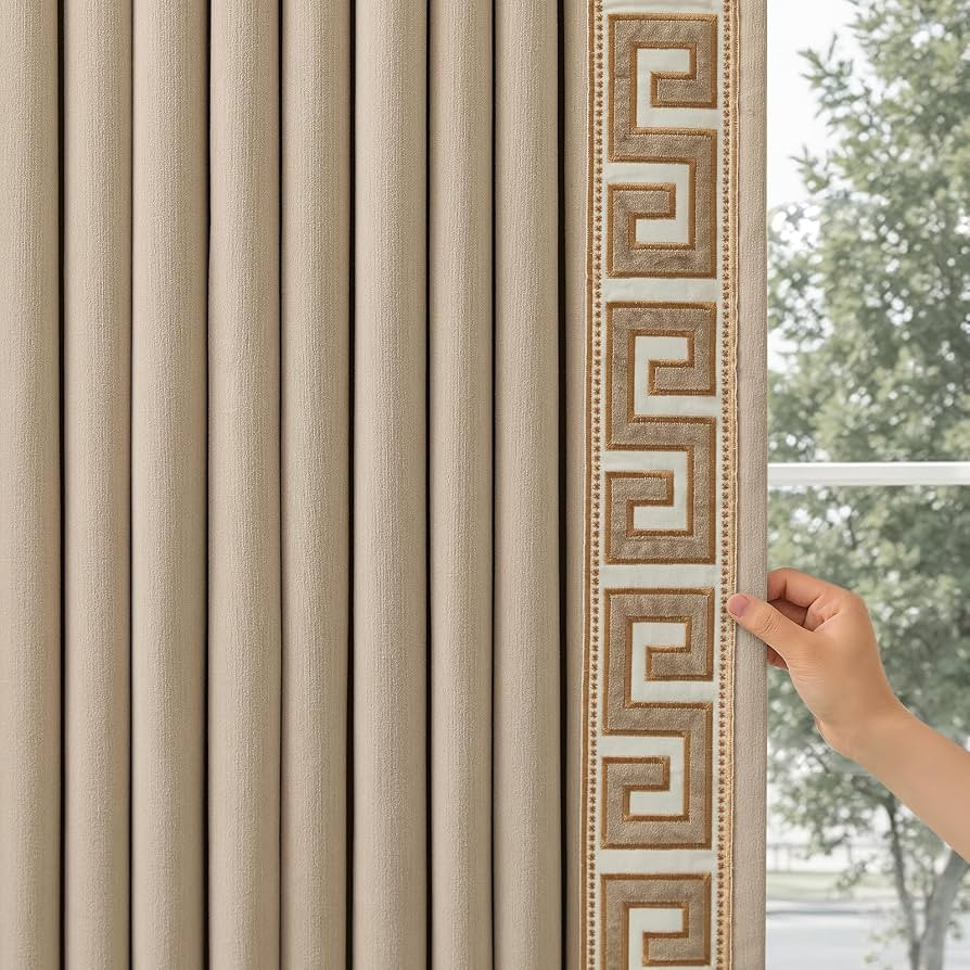 Pinch Pleat Blackout Curtains with Embroidered Tape Trim | Amazon (US)