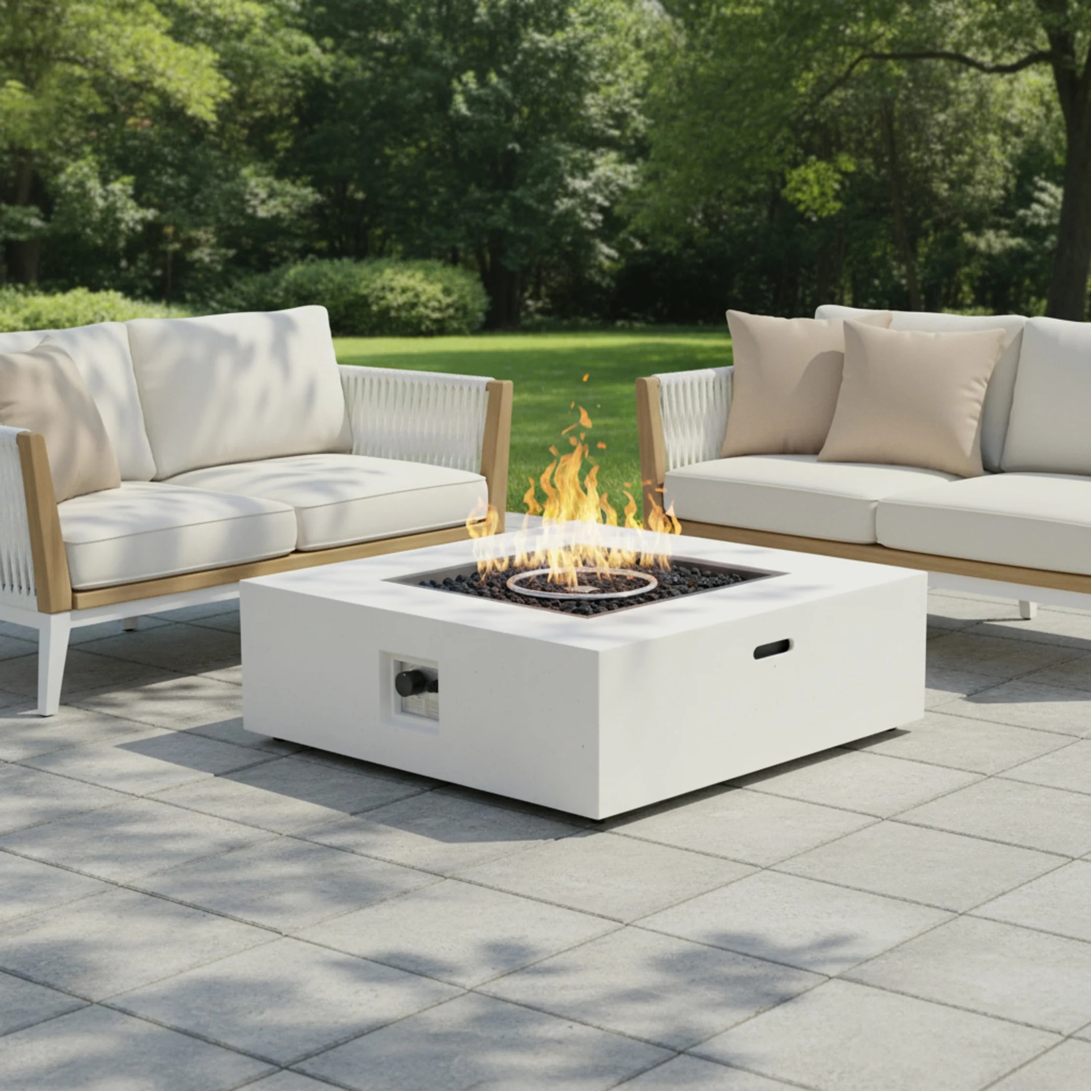 Christopher Knight Home Lightweight Concrete 50,000 BTU Square Outdoor Propane Fire Pit, White | Walmart (US)