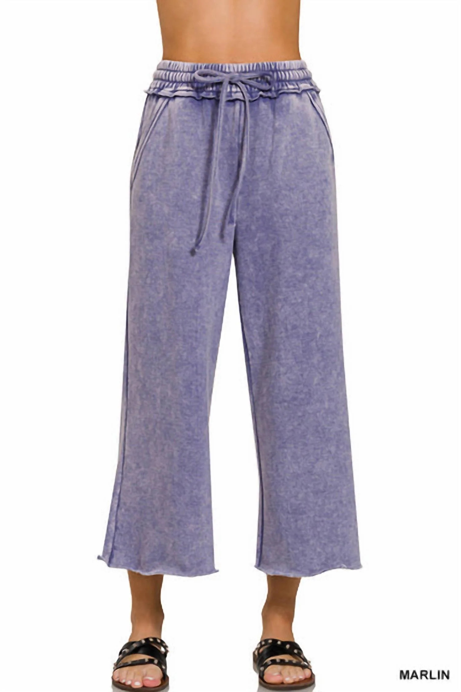 Acid Washed Raw Hem Cropped Sweatpants In Marlin | Shop Simon