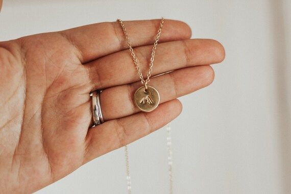 Minimalist necklace, mountain necklace, encouragement necklace, gold disc necklace, heartfelt gif... | Etsy (US)