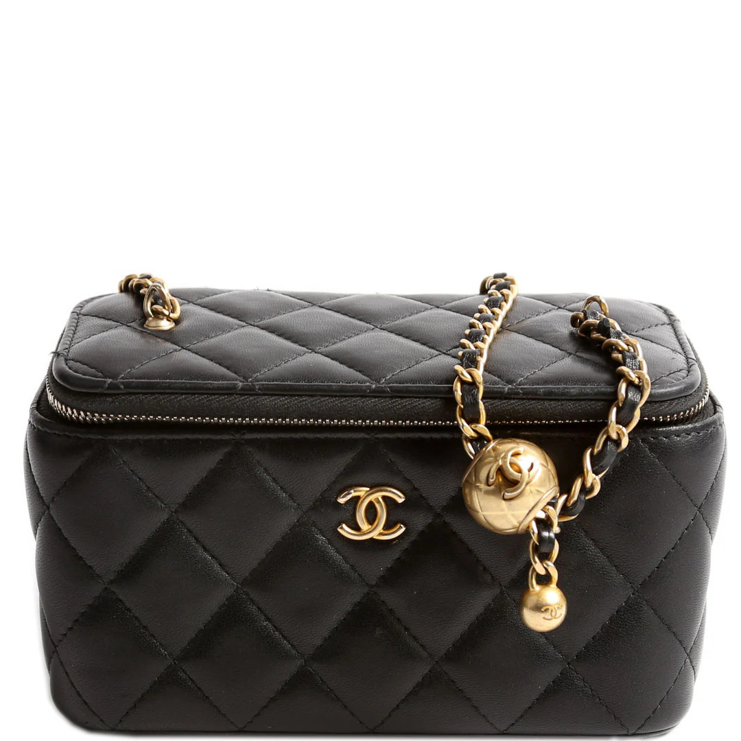 Pearl Crush Vanity With Chain Small Lambskin RFID Black | Keeks Designer Handbags