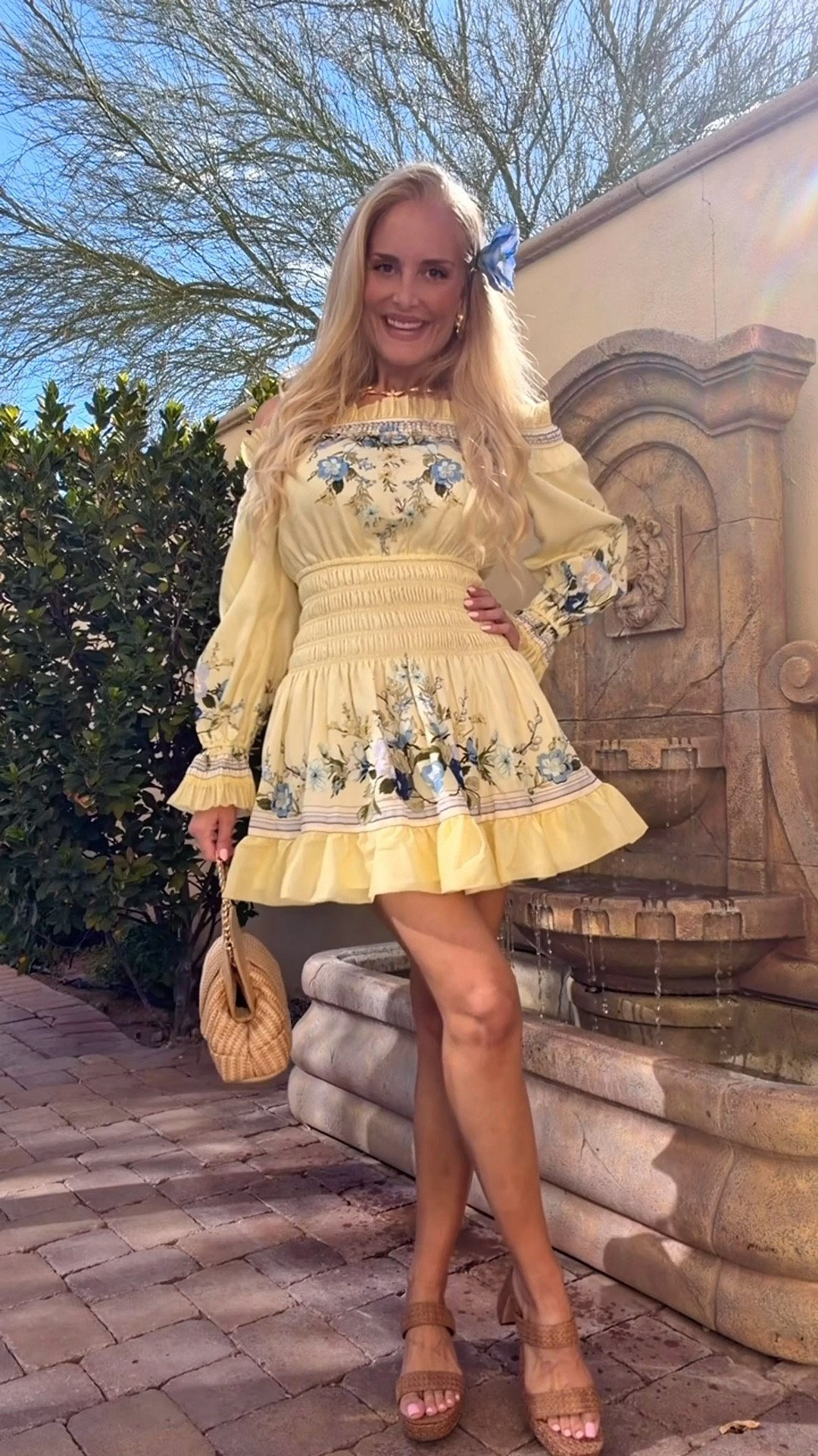 This pretty yellow dress is giving me all the Spanish vibes 🌿🌼🌿 Maybe wearing it will help me manifest a trip to Marbella this summer 🙌🏼🇪🇸💃💛 This is one of the cutest dresses I have ever seen & it is super flattering and slimming too!! It runs large so size down. I'm wearing an XS. Hurry & get it while you can because I know it will sell out fast! Also I am loving these rattan platform sandals - so comfy right out of the box & such a great price! 

#LTKgrwm #LTKdayinmylife #LTKootd