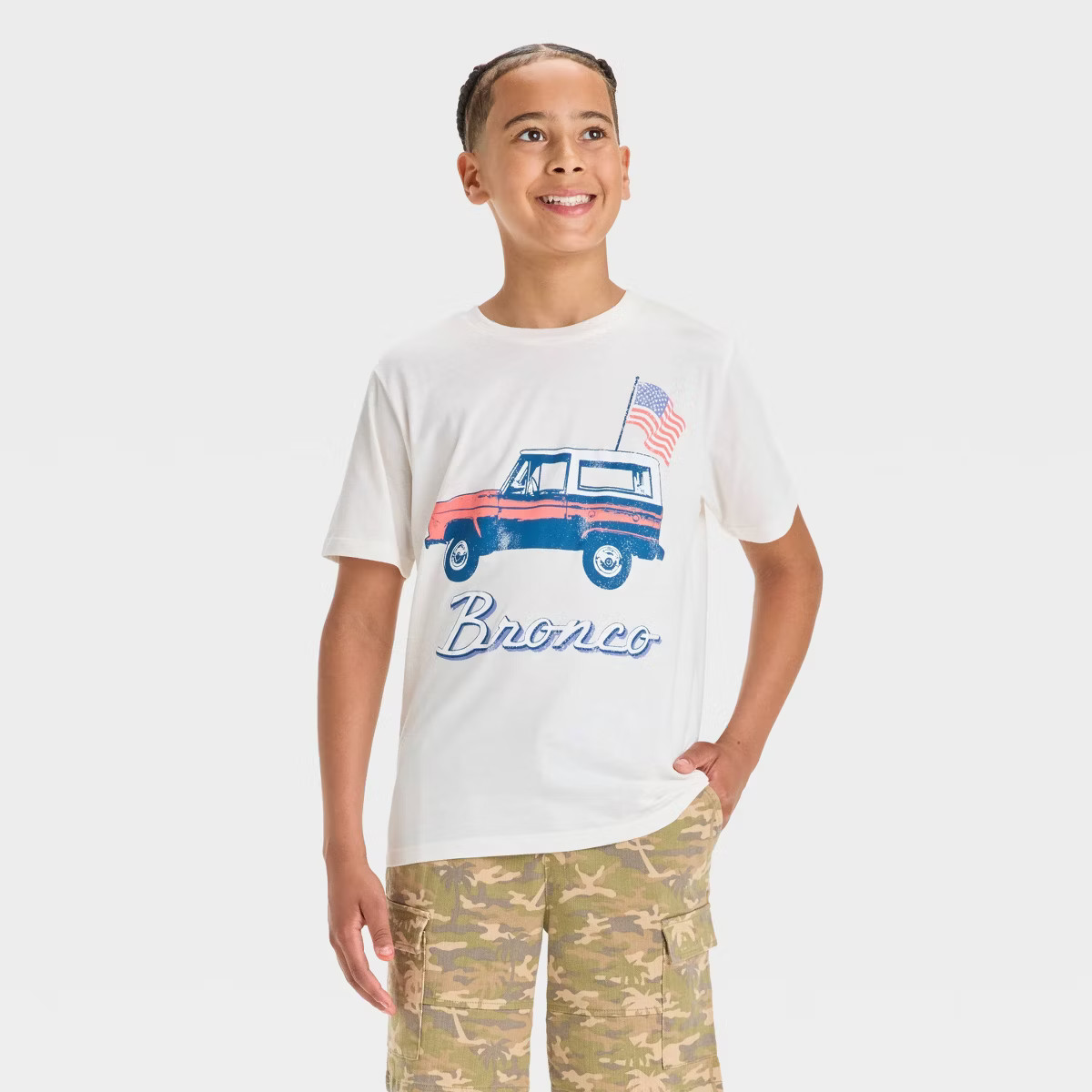 Boys' Ford Bronco Short Sleeve Americana Graphic T-Shirt - Off-White | Target