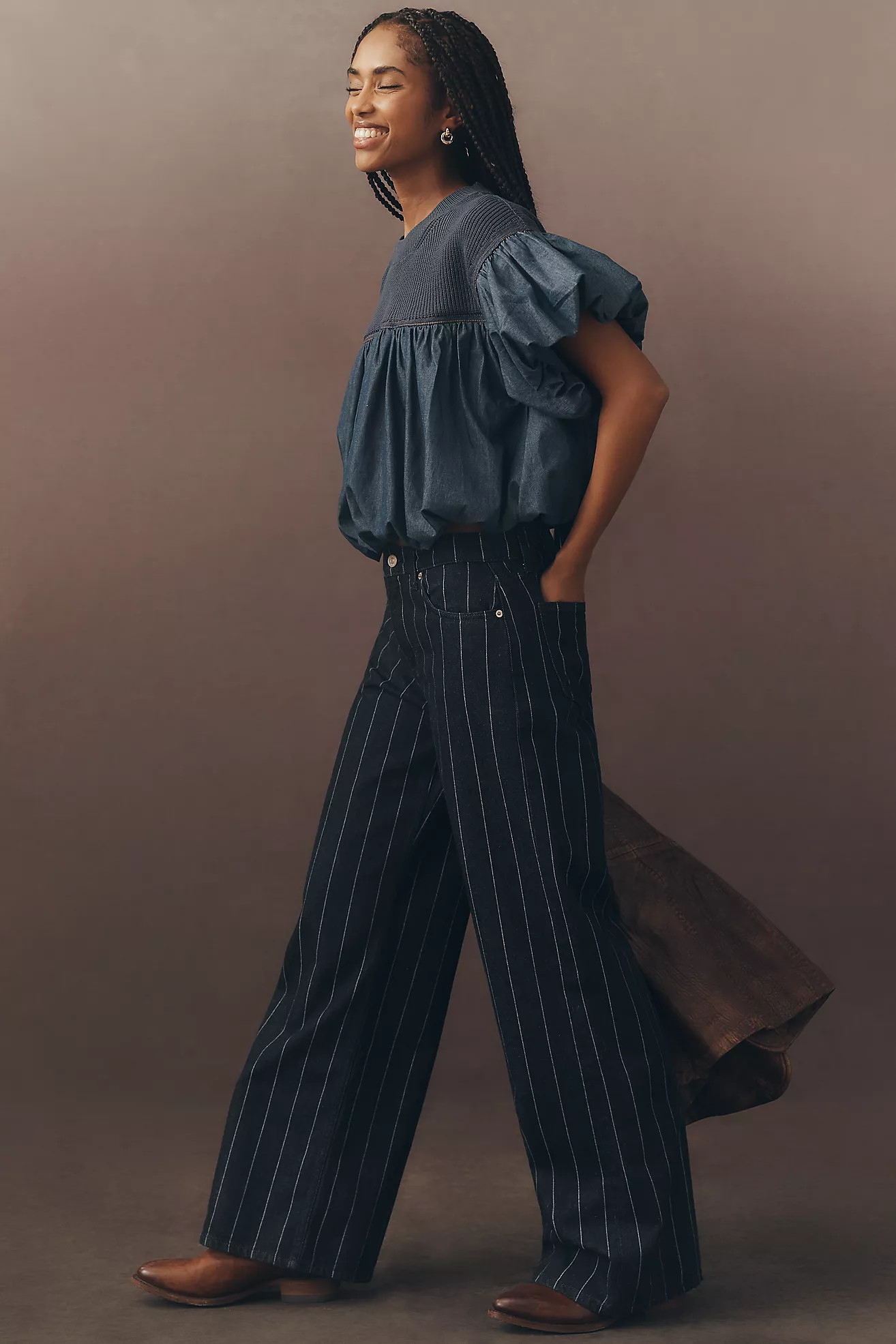 Pilcro Linen Blend Short-Sleeve Bubble Top | Anthropologie (US)