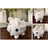 Personalized Piggy Bank, Dark Blue Bank, Polka Dot Banks For Boys, Birthday Banks, Piggy Banks, Baby | Etsy (US)