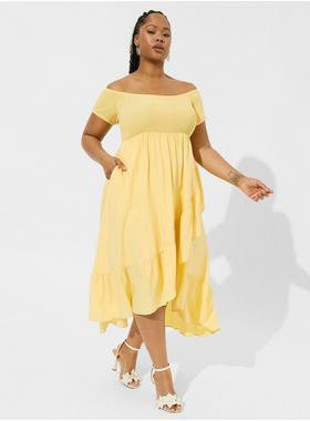 Maxi Washable Challis Off Shoulder Tulip Hem Dress | Torrid (US & Canada)