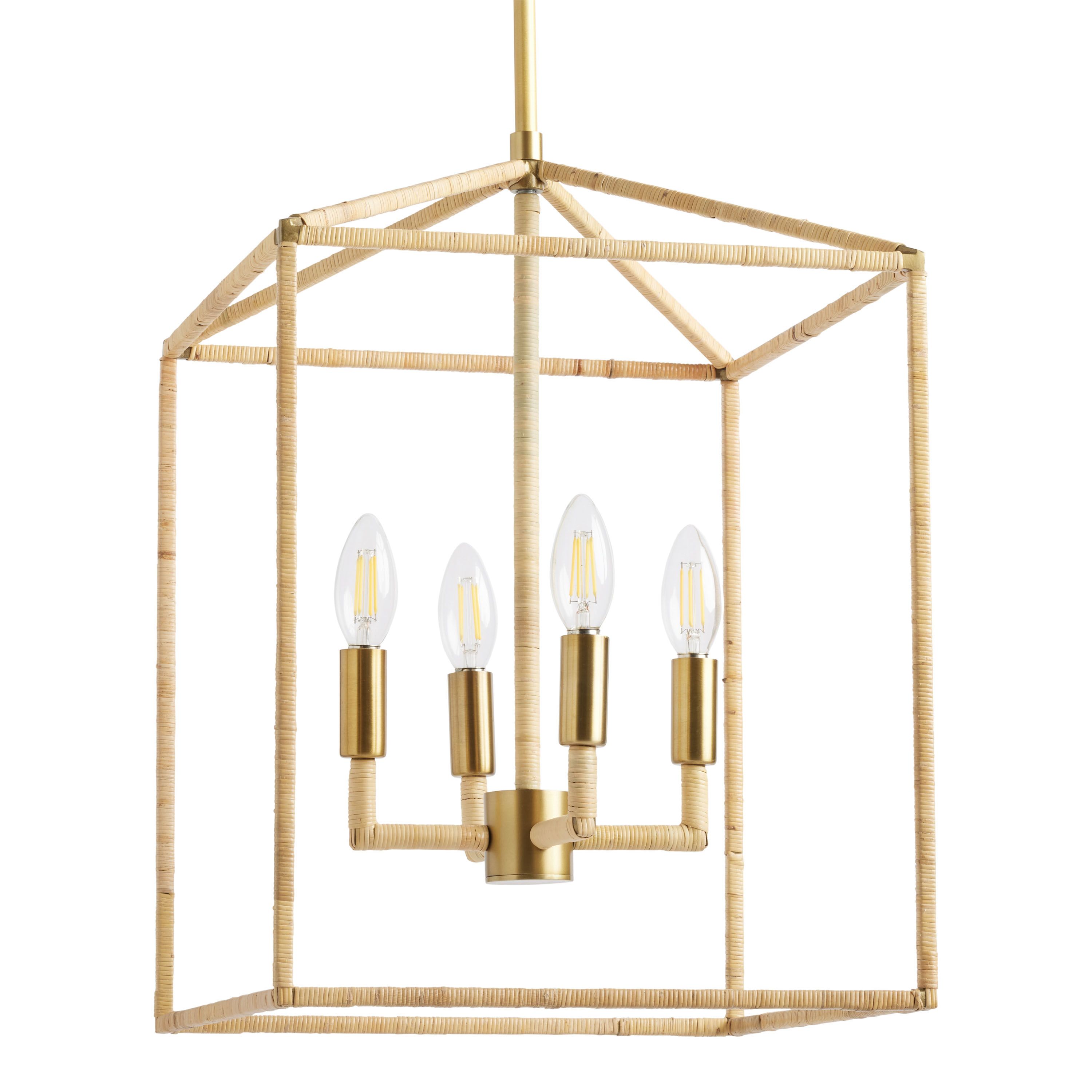 Astrid Rattan and Gold Iron Open Cage 4 Light Chandelier | World Market