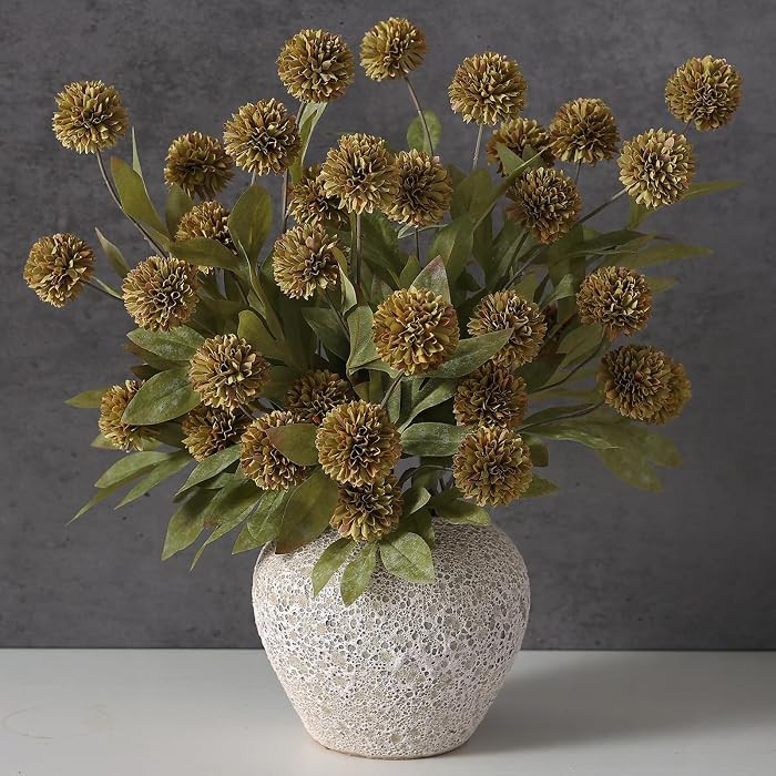 12 Pcs 27"Artificial Fall Pompon Mum Flower Stems for Vase (Autumn Orange) | Amazon (US)