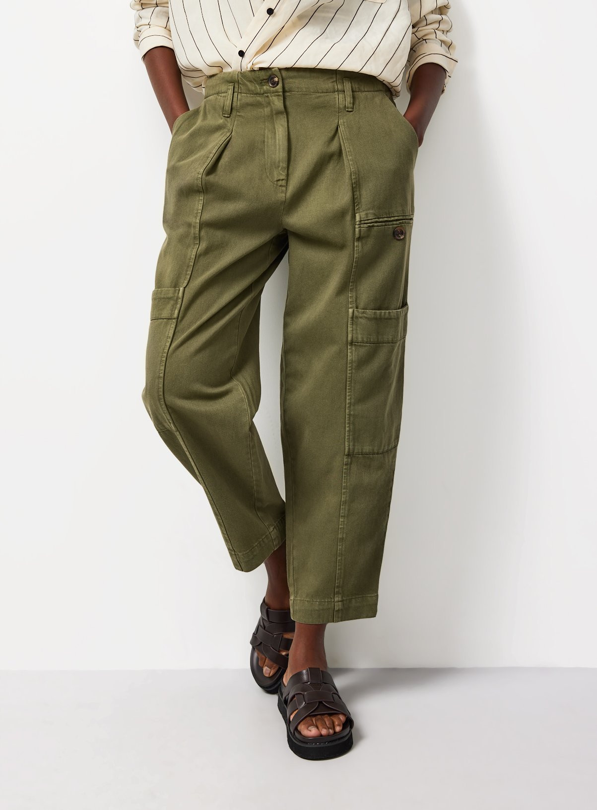 Khaki Twill Barrel Leg Cargo Trousers 24 | argos.co.uk
