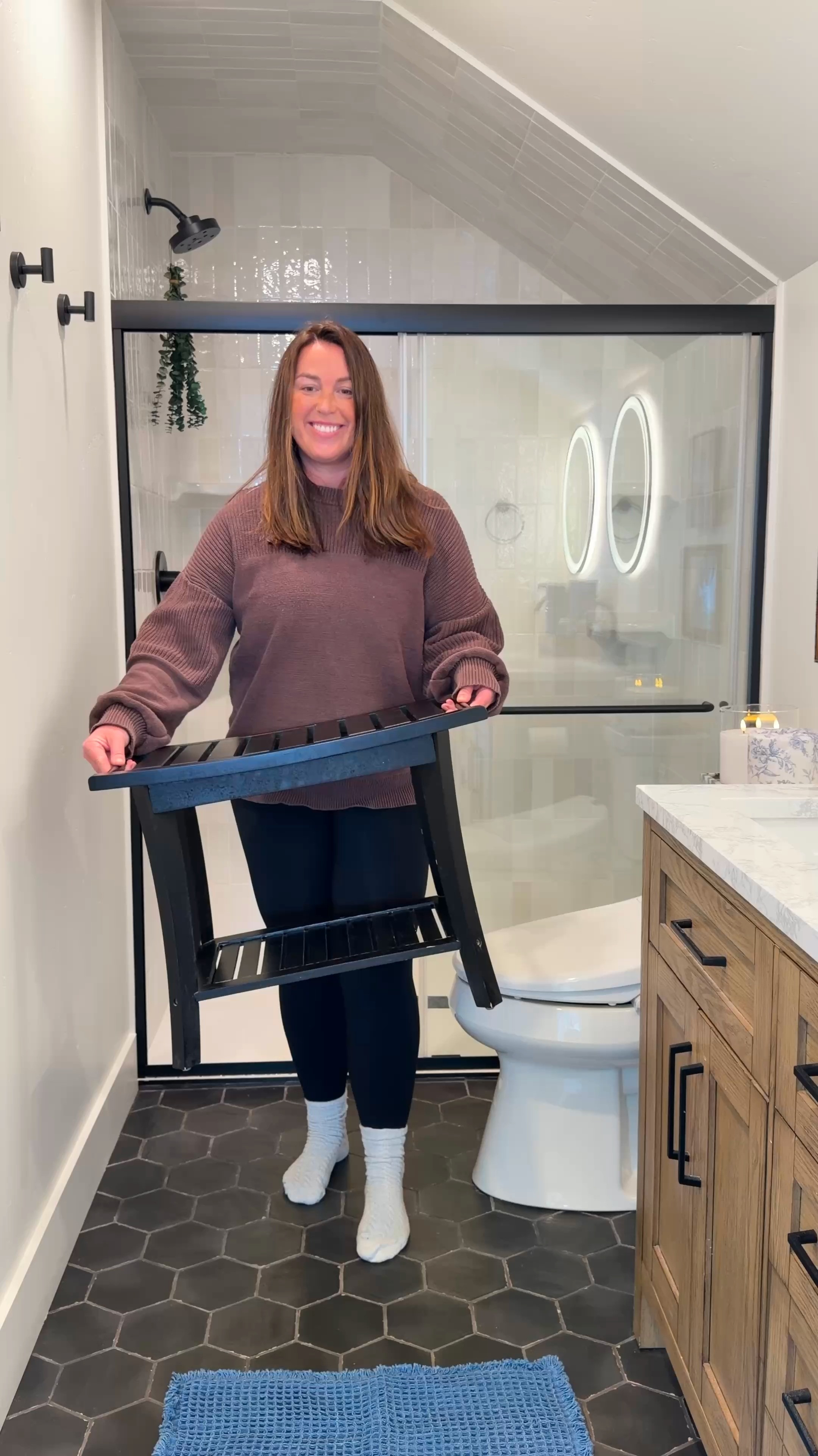 I never thought I'd be a bathroom chair person 😅 but now I can't imagine this space without one. It fills an awkward corner, gives you a spot for towels or clothes, and makes the whole room feel a lot more finished.

It's one of those pieces that makes a bathroom feel more like an actual room. 

 #LTKmomlife #LTKvlog #LTKHome