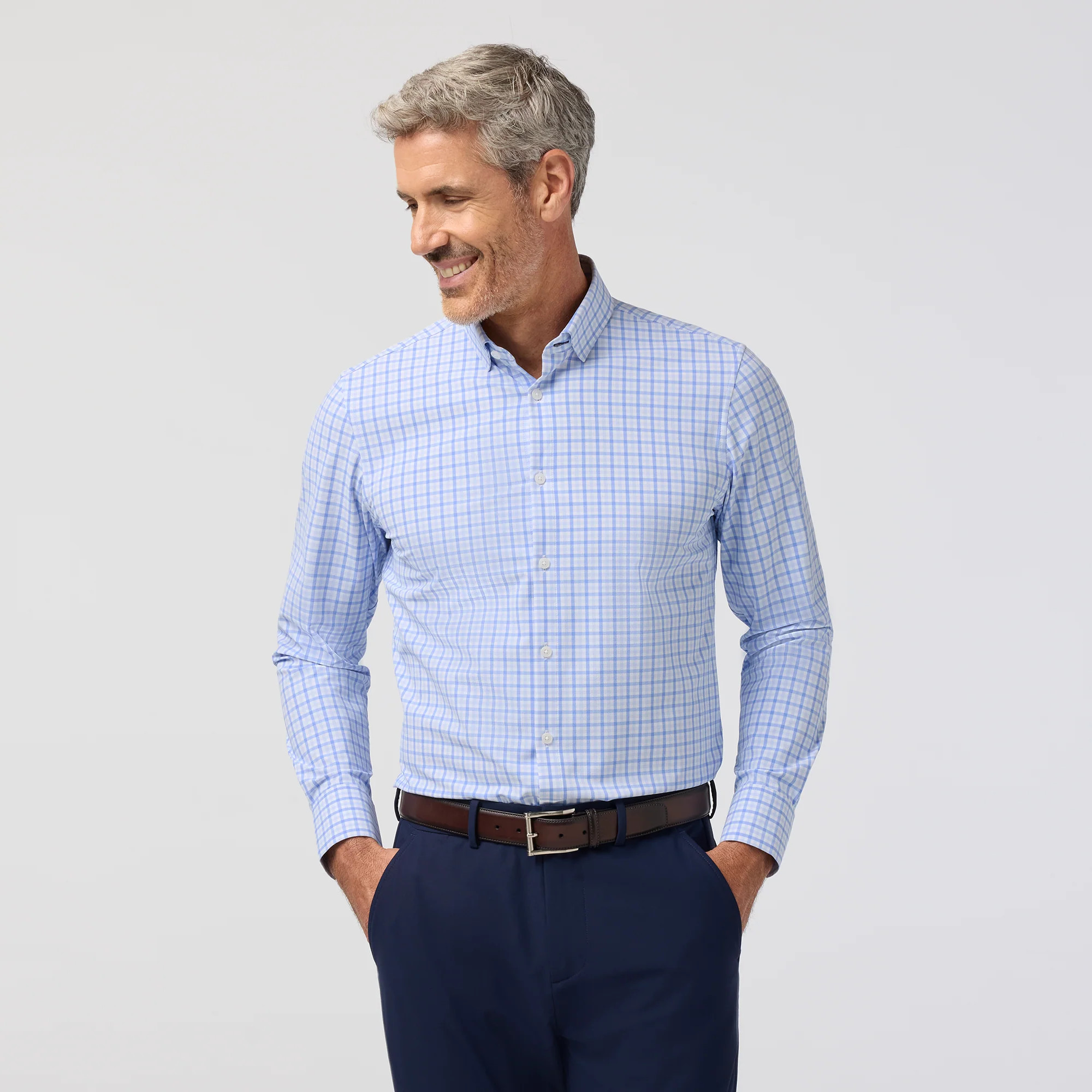 Leeward Dress Shirt - Skyline Blue Miles Plaid | Mizzen + Main
