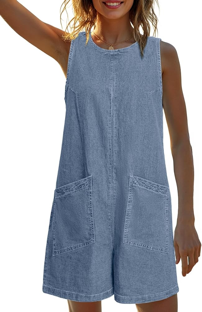 Glamaker Womens Summer Denim Romper - Casual Sleeveless Denim Jumpsuit Outfits Overall Shorts Jea... | Amazon (US)