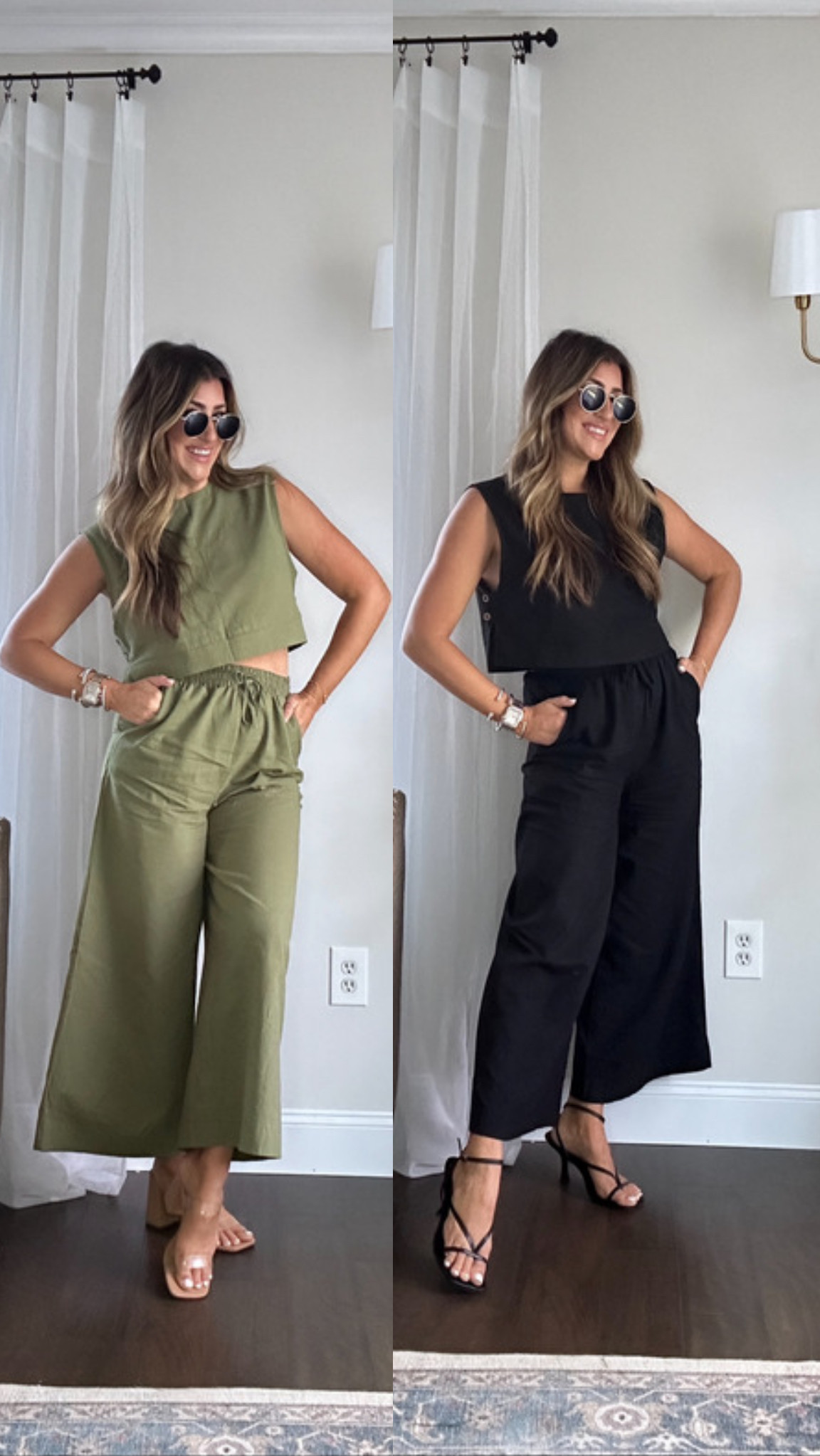 Glamaker Women's 2 Piece Outfits Linen Matching Sets Tracksuit Summer Sleeveless Tank Crop Top And Wide Leg Pants | Amazon (US)