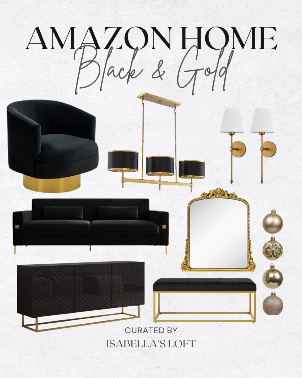 Amazon Home • Black & Gold 

Christmas, Christmas Decor, Gift Guide, Christmas tree, Garland, Media Console, Living Home Furniture, Bedroom Furniture, stand, cane bed, cane furniture, floor mirror, arched mirror, cabinet, home decor, modern decor, kitchen pendant lighting, unique lighting, Console Table, Restoration Hardware Inspired, ceiling lighting, black light, brass decor, black furniture, modern glam, entryway, living room, kitchen, throw pillows, wall decor, accent chair, dining room, home decor, rug, coffee table

#LTKSeasonal #LTKhome #LTKstyletip