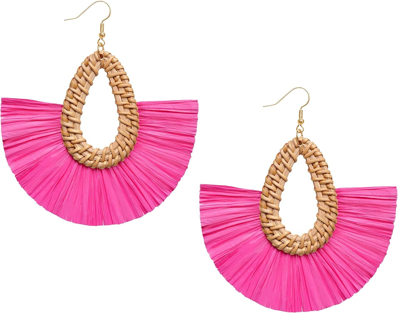 SELFWIMG Statement Raffia Tassel Earrings Boho Summer Beach Earrings Lightweight Straw Wicker Dan... | Amazon (US)