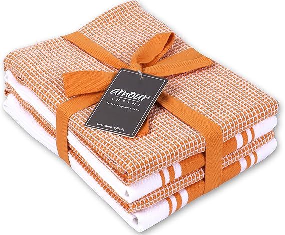 AMOUR INFINI Classic Kitchen Towels | 2 Stripe + 2 Waffle | 28 x 20 Inch, Over Sized | Multi-use ... | Amazon (US)