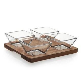 Acaciawood 4-Piece Glass Antipasto Bowl Set with Wood Serving Board | The Home Depot