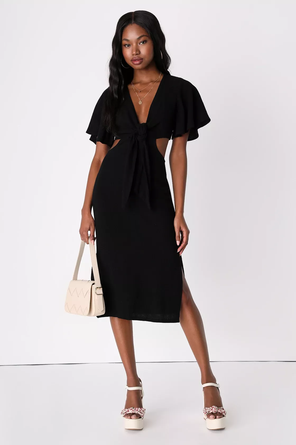 How I Feel Black Cutout Bodycon Midi Dress