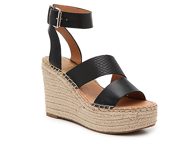 Dolce Vita Shayla Espadrille Wedge Sandal - Women's - Black Leather Snake Print | DSW
