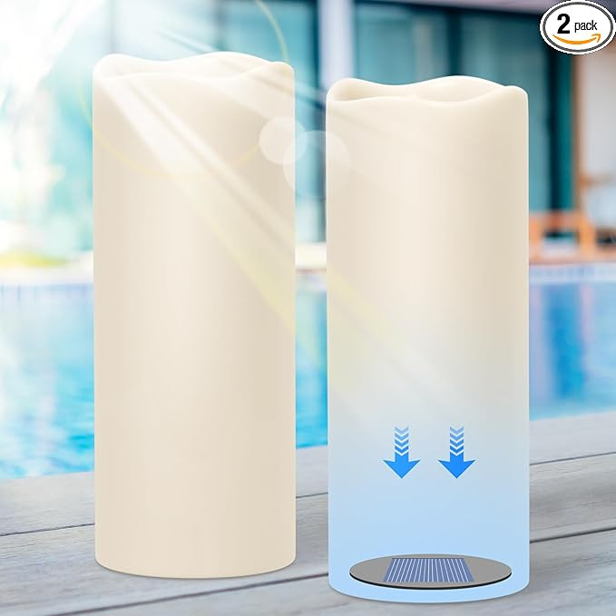 GenSwin Solar Candles Outdoor Waterproof, 10”x4” Large Solar Rechargeable Flameless Candles, ... | Amazon (US)
