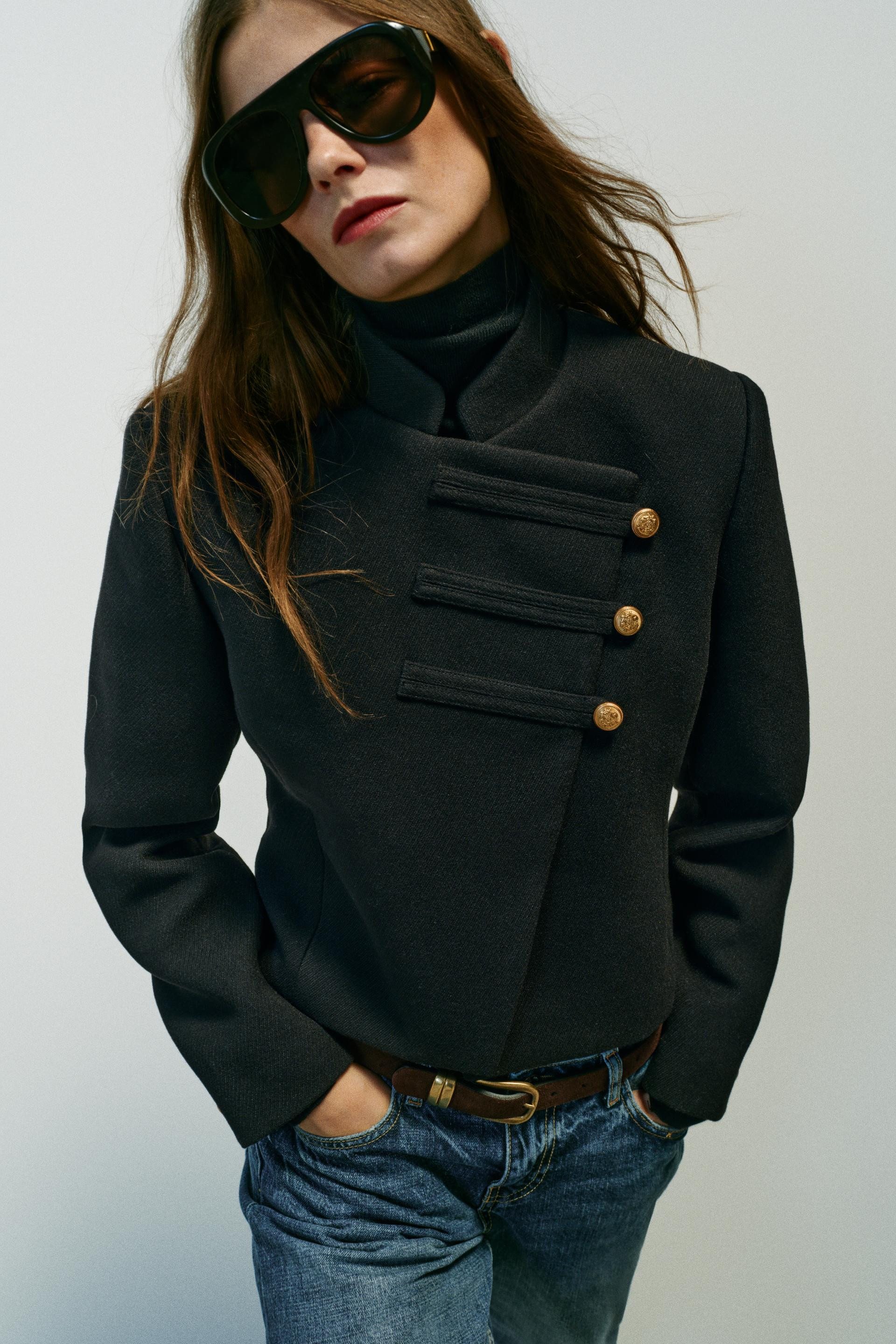 Zara - Cropped Double-Breasted Jacket - Black - M - Woman | Zara US