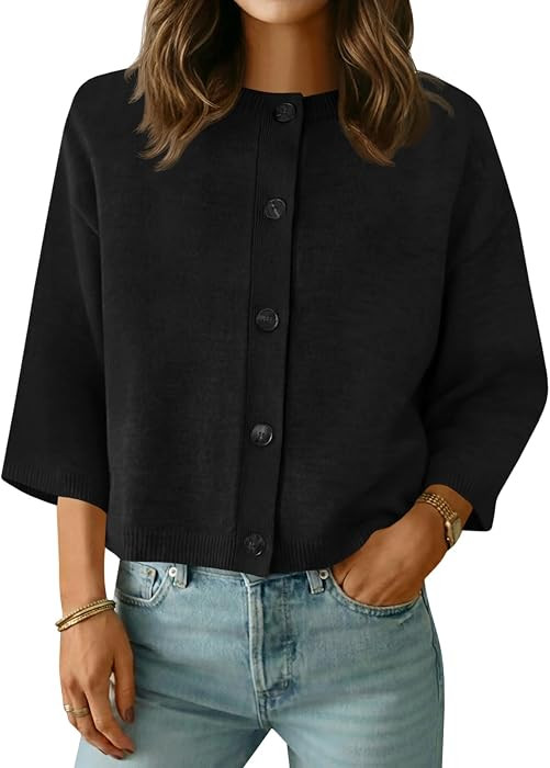 Saodimallsu Womens Short Sleeve Cardigan Sweaters Button Down Knit Tops | Amazon (US)