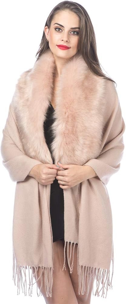 Lucky Leaf Cold Weather Luxurious Faux Fur Collar Joint Large Wrap Scarf for Ladies | Amazon (US)