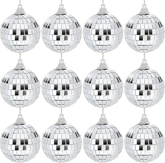 Twavang 12 Pcs 2 Inch Disco Ball Decoration Silver Mirror Ball Ornament for Party, Christmas Tree... | Amazon (US)