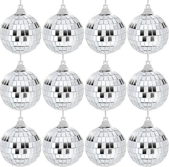 Twavang 12 Pcs 2 Inch Disco Ball Decoration Silver Mirror Ball Ornament for Party, Christmas Tree... | Amazon (US)