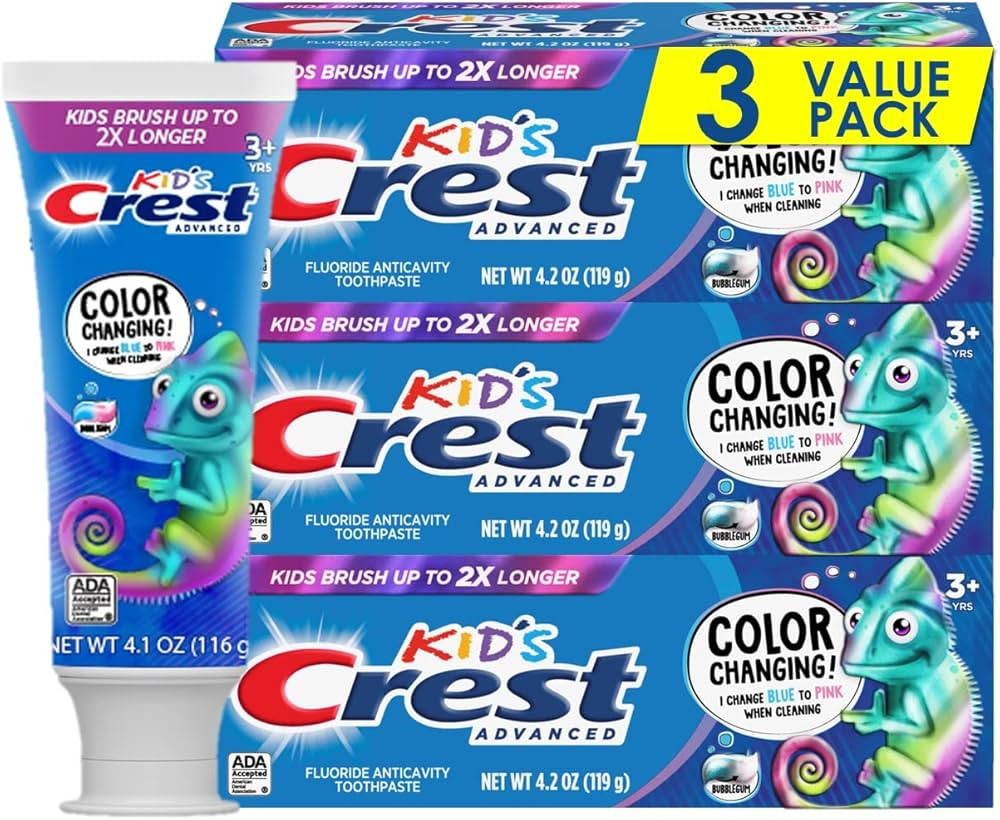 Crest Advanced Kid's Fluoride Toothpaste, Bubblegum Flavor, 4.2 Oz (Pack of 3) | Amazon (US)