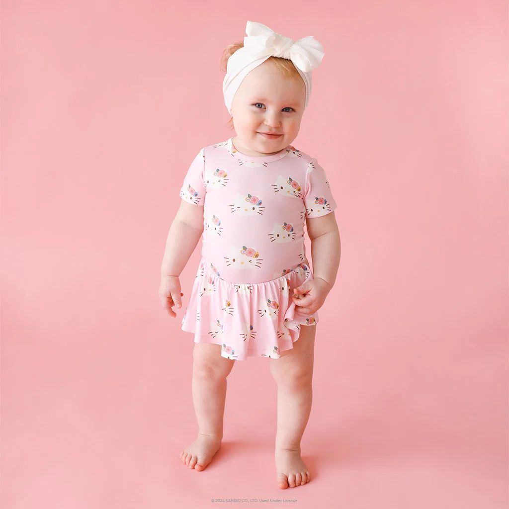 Sanrio® Pink Baby Girl Twirl Skirt Bodysuit | Pastel Pink Hello Kitty® | Posh Peanut