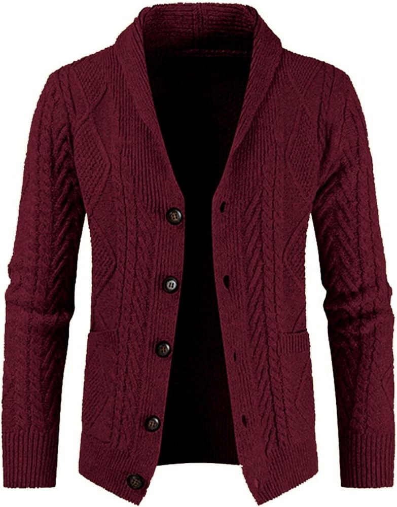 JMIERR Men's Casual Wool Blend Cardigan Sweaters Long Sleeve Shawl Collar Buttons Down Cable Knit... | Amazon (US)