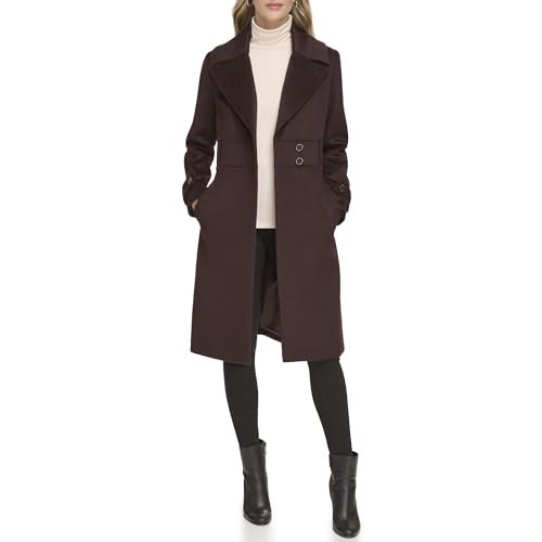 Kenneth Cole Women's Solid Blend Trench Coat, Wool Merlot, X-Small | Amazon (US)